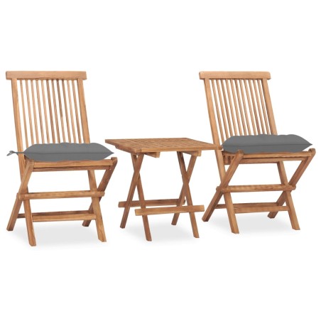 vidaXL Set comedor de jardín plegable 3 piezas madera de teca cojines