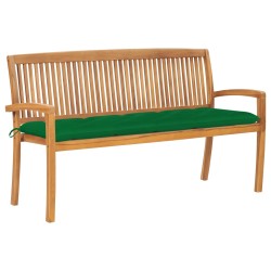 vidaXL Banco de jardín apilable con cojín madera de teca 159 cm