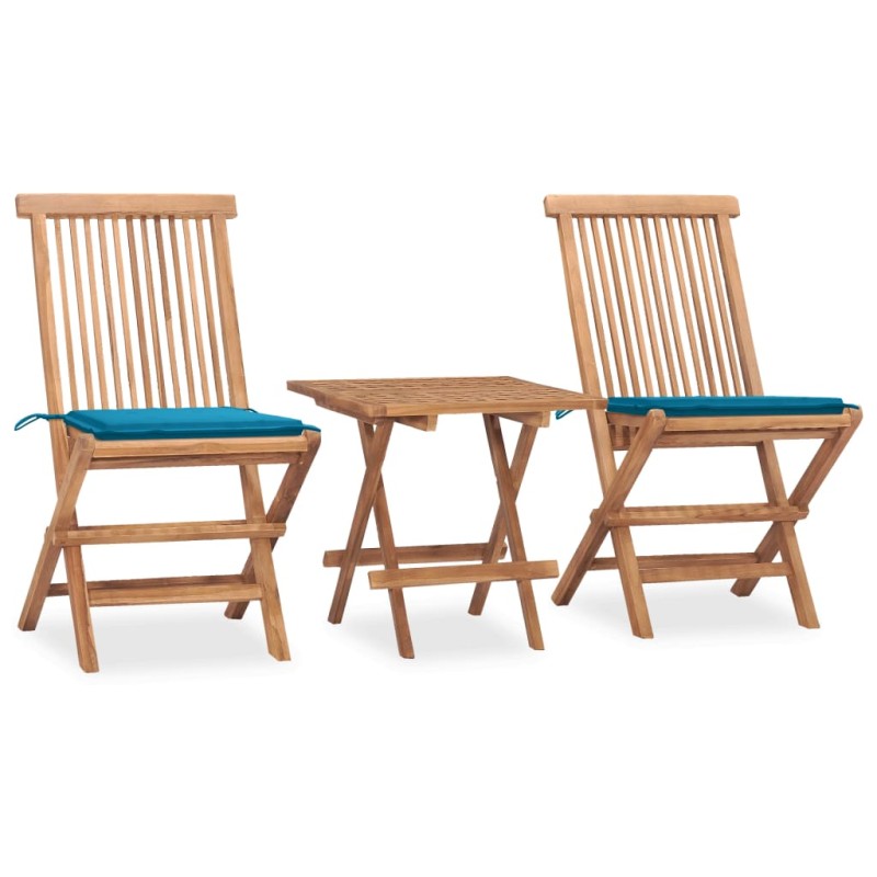 vidaXL Set comedor de jardín plegable 3 piezas madera de teca cojines vidaXL Set comedor de jardín plegable 3 piezas madera de teca cojines
