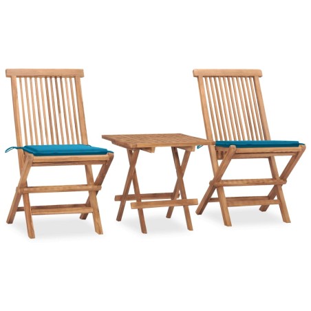 vidaXL Set comedor de jardín plegable 3 piezas madera de teca cojines