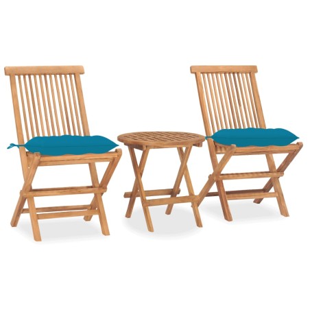 vidaXL Set comedor de jardín plegable 3 piezas madera de teca cojines