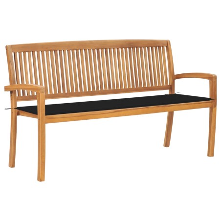 vidaXL Banco de jardín apilable y cojín madera maciza de teca 159 cm