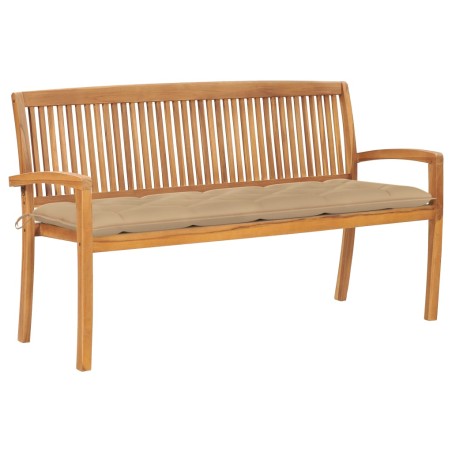 vidaXL Banco de jardín apilable con cojín madera maciza de teca 159 cm