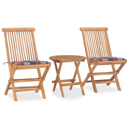 vidaXL Set comedor de jardín plegable 3 piezas madera de teca cojines