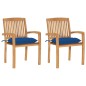 vidaXL Sillas de jardín 2 uds madera maciza de teca con cojines azules