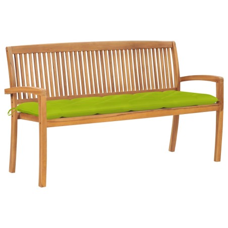 vidaXL Banco de jardín apilable con cojín madera maciza de teca 159 cm