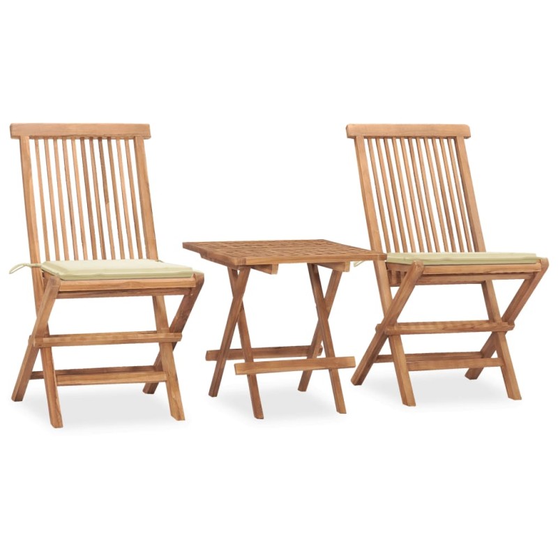 vidaXL Set comedor de jardín plegable 3 piezas madera de teca cojines vidaXL Set comedor de jardín plegable 3 piezas madera de teca cojines