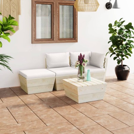 vidaXL Muebles de jardín de palets 4 pzas y cojines madera de abeto 
