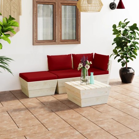 vidaXL Muebles de jardín de palets 4 pzas y cojines madera de abeto 