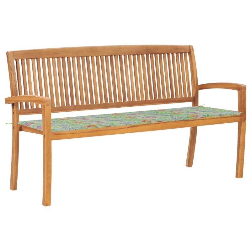 vidaXL Banco de jardín apilable con cojín madera maciza de teca 159 cm vidaXL Banco de jardín apilable con cojín madera maciza de teca 159 cm