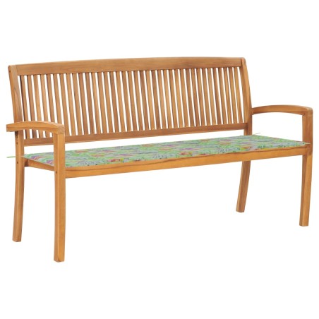 vidaXL Banco de jardín apilable con cojín madera maciza de teca 159 cm