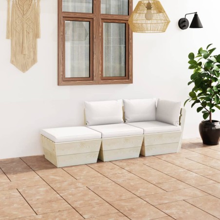 vidaXL Muebles de jardín de palets 3 pzas y cojines madera de abeto 