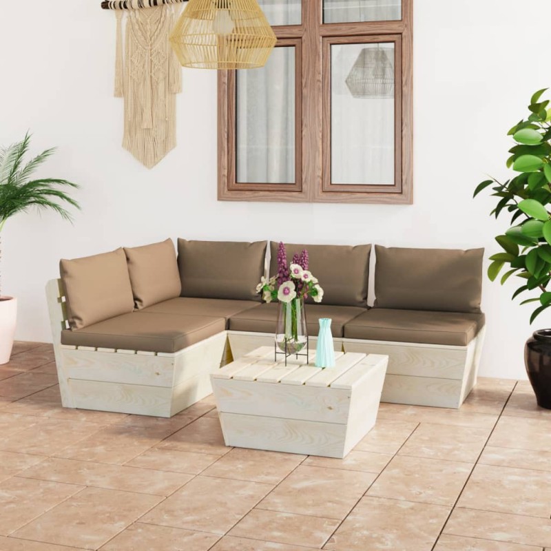 vidaXL Muebles de jardín de palets 5 piezas y cojines madera de abeto 