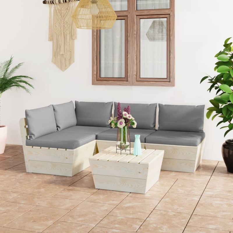 vidaXL Muebles de jardín de palets 5 piezas y cojines madera de abeto vidaXL Muebles de jardín de palets 5 piezas y cojines madera de abeto
