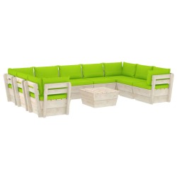 vidaXL Muebles de jardín de palés 10 piezas y cojines madera de abeto