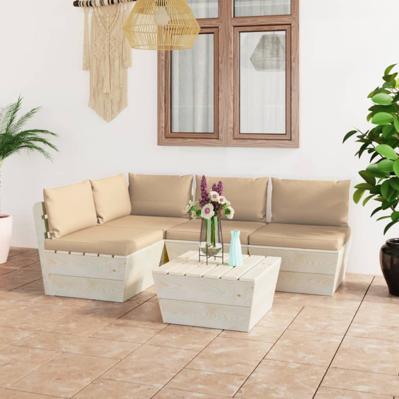 vidaXL Muebles de jardín de palets 5 piezas y cojines madera de abeto vidaXL Muebles de jardín de palets 5 piezas y cojines madera de abeto
