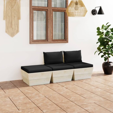 vidaXL Muebles de jardín de palets 3 pzas y cojines madera de abeto 