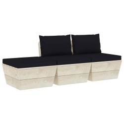 vidaXL Muebles de jardín de palets 3 pzas y cojines madera de abeto 