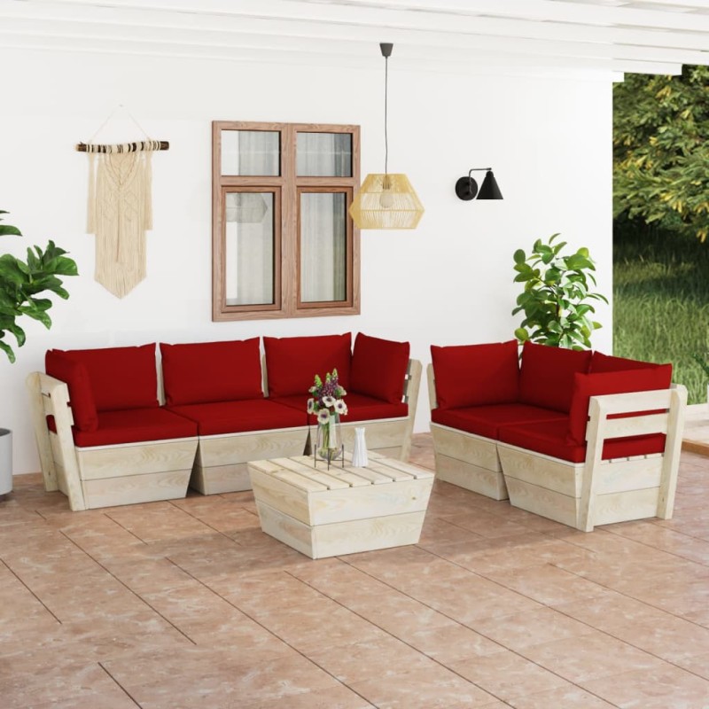 vidaXL Muebles de jardín de palés 6 piezas y cojines madera de abeto 