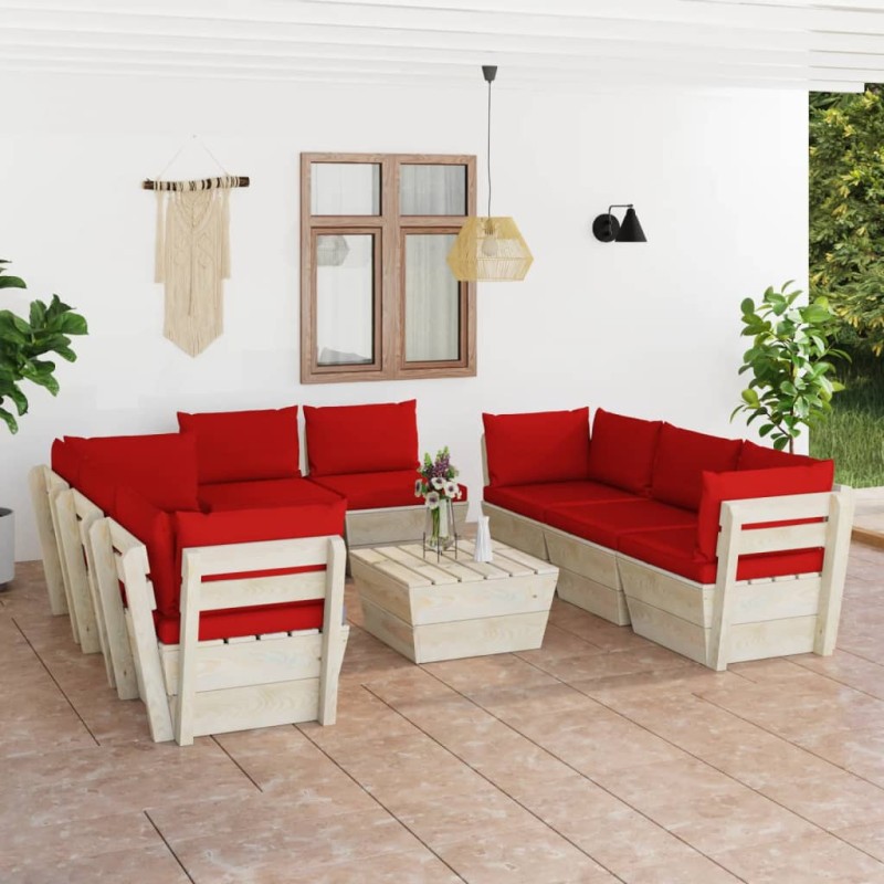vidaXL Muebles de jardín de palets 9 piezas y cojines madera de abeto vidaXL Muebles de jardín de palets 9 piezas y cojines madera de abeto
