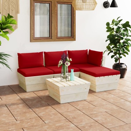 vidaXL Muebles de jardín de palets 5 piezas y cojines madera de abeto 