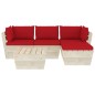 vidaXL Muebles de jardín de palets 5 pzas y cojines madera de abeto 