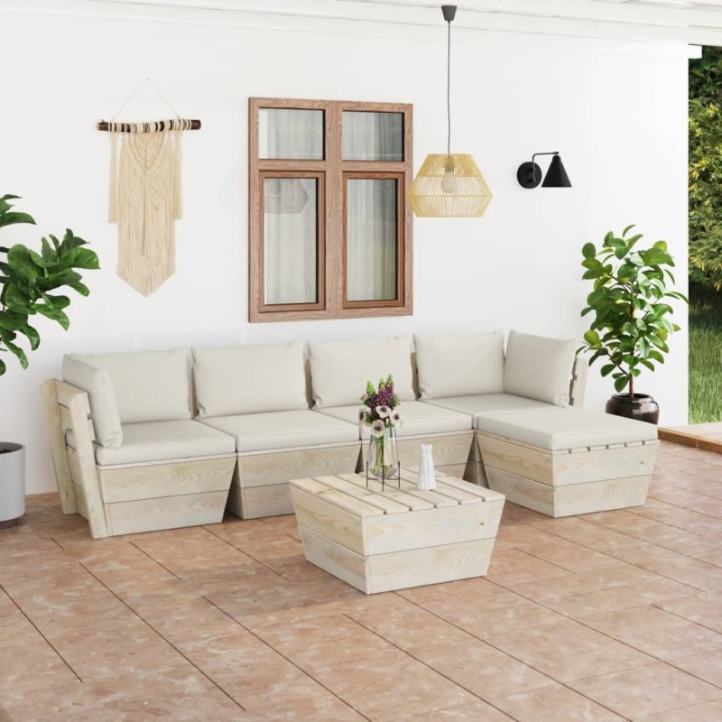 vidaXL Muebles de jardín de palets 6 piezas y cojines madera de abeto vidaXL Muebles de jardín de palets 6 piezas y cojines madera de abeto
