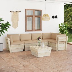 vidaXL Muebles de jardín de palets 6 piezas y cojines madera de abeto 