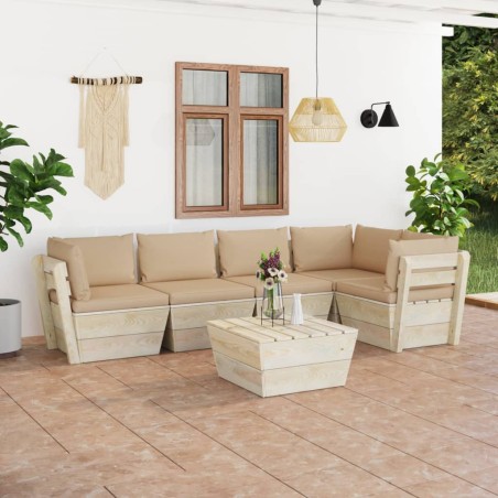 vidaXL Muebles de jardín de palets 6 piezas y cojines madera de abeto 
