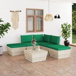 vidaXL Muebles de jardín de palets 6 piezas y cojines madera de abeto 