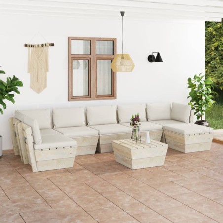 vidaXL Muebles de jardín de palets 8 piezas y cojines madera de abeto 