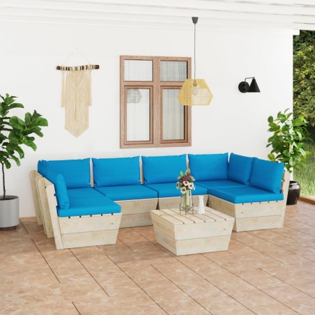 vidaXL Muebles de jardín de palets 7 piezas y cojines madera de abeto 
