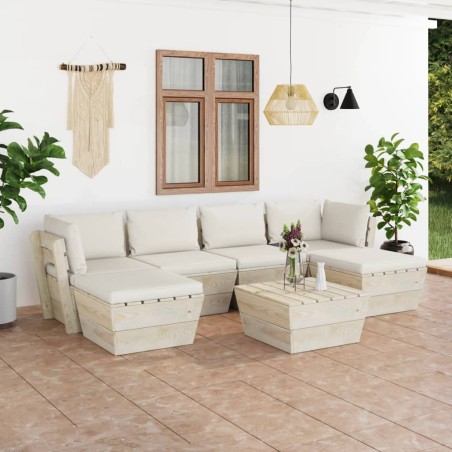vidaXL Muebles de jardín de palets 7 piezas y cojines madera de abeto 