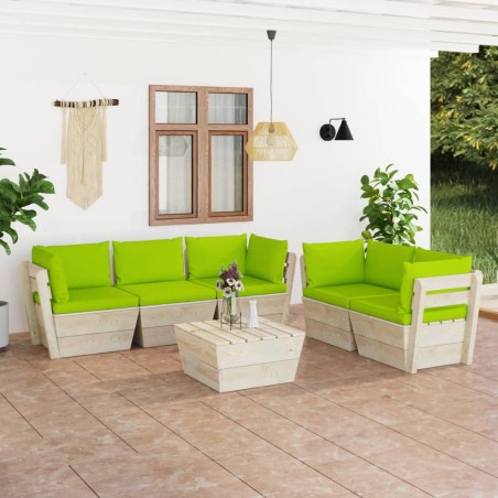 vidaXL Muebles de jardín de palés 6 piezas y cojines madera de abeto 