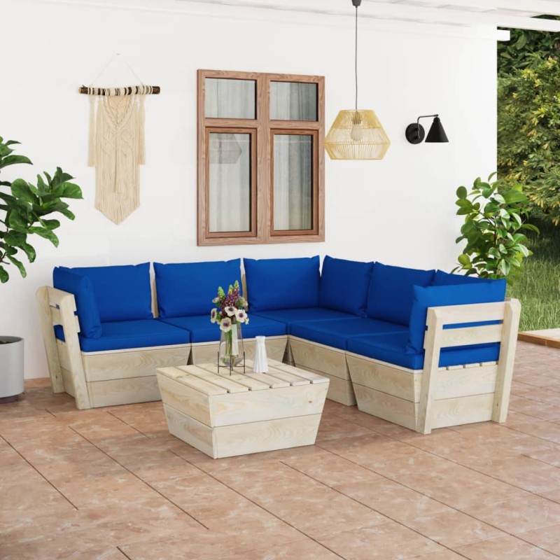 vidaXL Muebles de jardín de palets 6 piezas y cojines madera de abeto 