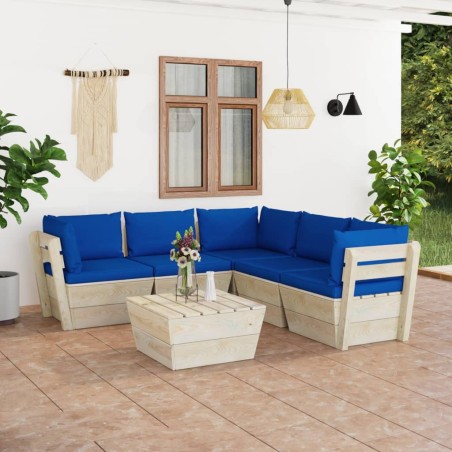vidaXL Muebles de jardín de palets 6 piezas y cojines madera de abeto 
