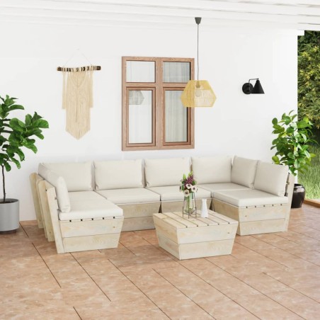 vidaXL Muebles de jardín de palets 7 piezas y cojines madera de abeto 