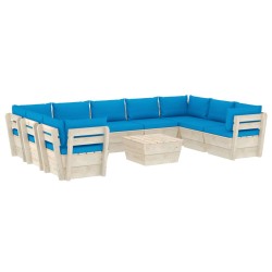 vidaXL Muebles de jardín de palés 10 piezas y cojines madera de abeto