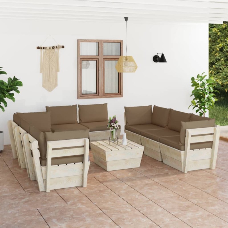 vidaXL Muebles de jardín de palets 9 piezas y cojines madera de abeto vidaXL Muebles de jardín de palets 9 piezas y cojines madera de abeto