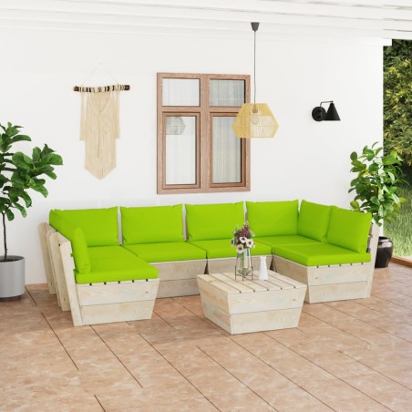 vidaXL Muebles de jardín de palets 7 piezas y cojines madera de abeto 