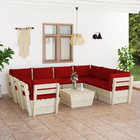 vidaXL Muebles de jardín de palets 9 piezas y cojines madera de abeto 