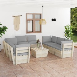 vidaXL Muebles de jardín de palets 9 piezas y cojines madera de abeto  