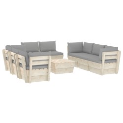 vidaXL Muebles de jardín de palets 9 piezas y cojines madera de abeto  