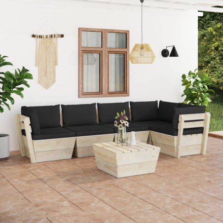 vidaXL Muebles de jardín de palets 6 piezas y cojines madera de abeto 