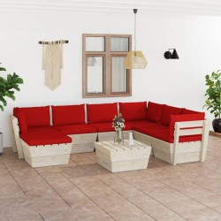 vidaXL Muebles de jardín de palets 8 piezas y cojines madera de abeto  