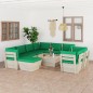 vidaXL Muebles de jardín de palets 10 pzas y cojines madera de abeto 