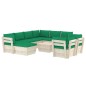 vidaXL Muebles de jardín de palets 10 pzas y cojines madera de abeto 