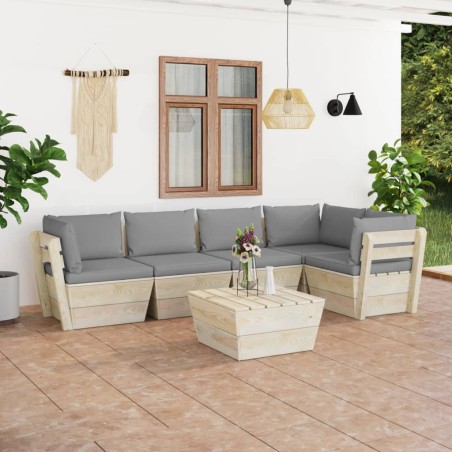 vidaXL Muebles de jardín de palets 6 piezas y cojines madera de abeto 