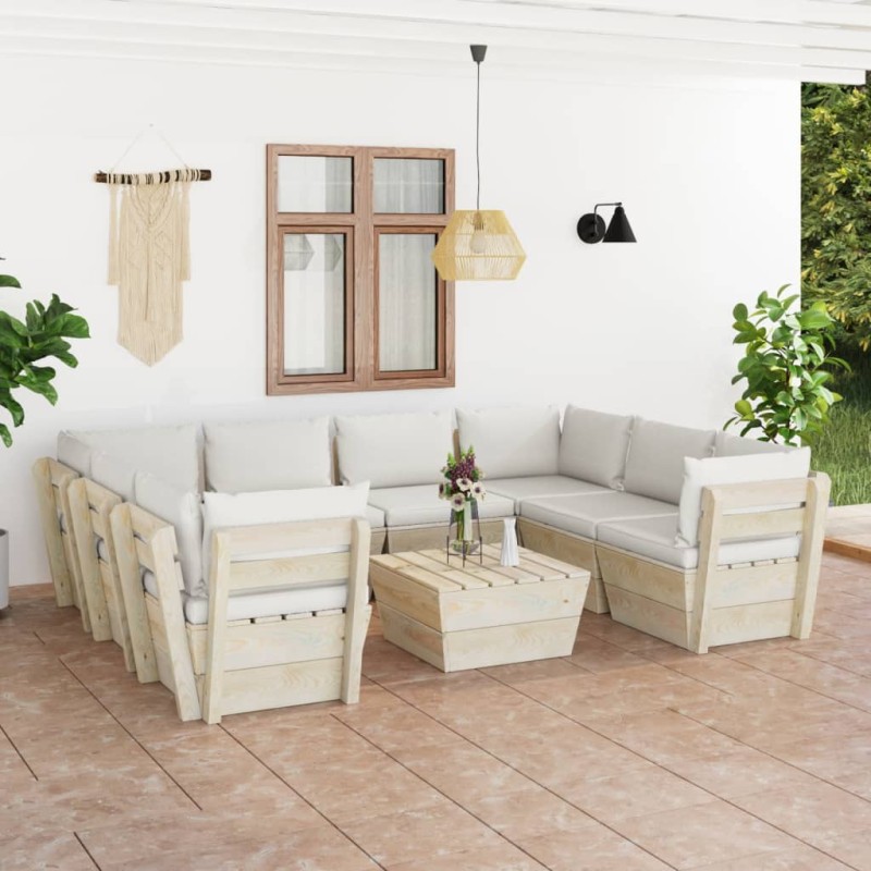 vidaXL Muebles de jardín de palets 9 piezas y cojines madera de abeto vidaXL Muebles de jardín de palets 9 piezas y cojines madera de abeto