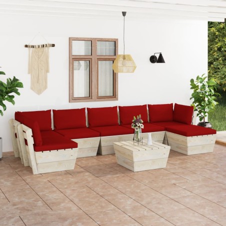 vidaXL Muebles de jardín de palés 8 piezas y cojines madera de abeto 